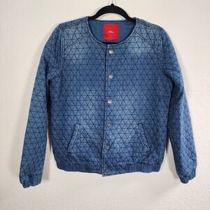 s.Oliver Quilted Blue Denim Bomber Jacket Womens Med Stitched Diamond Pattern